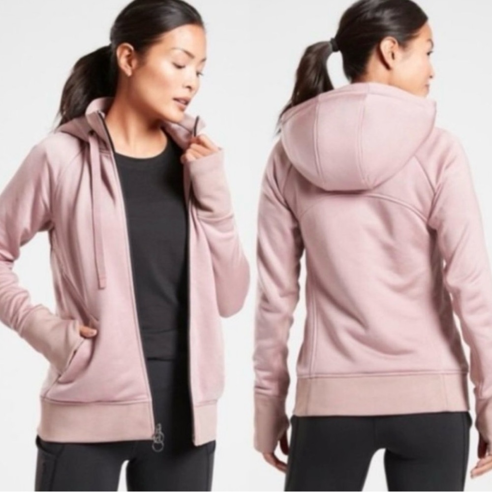 Athleta Triumph Luxe Shine Hoodie Jacket Pink Fur Lined S